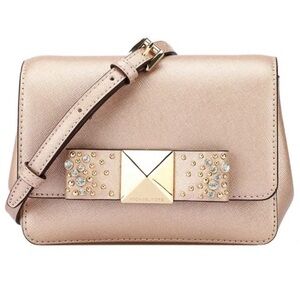 Michael Kors Rose Pink Gold Rhinestone Crossbody Bag with Gold Chain